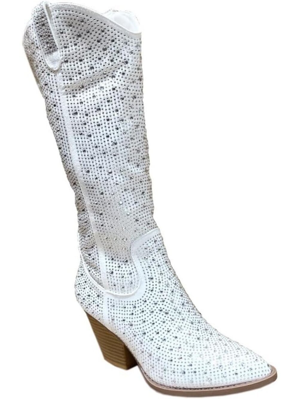Stylish Western Cowgirl Knee High Boots with Pointed Toe & Rhinestone Detail